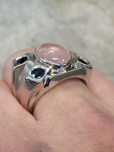 Custom Rose Quartz and Iolite Gents Ring
