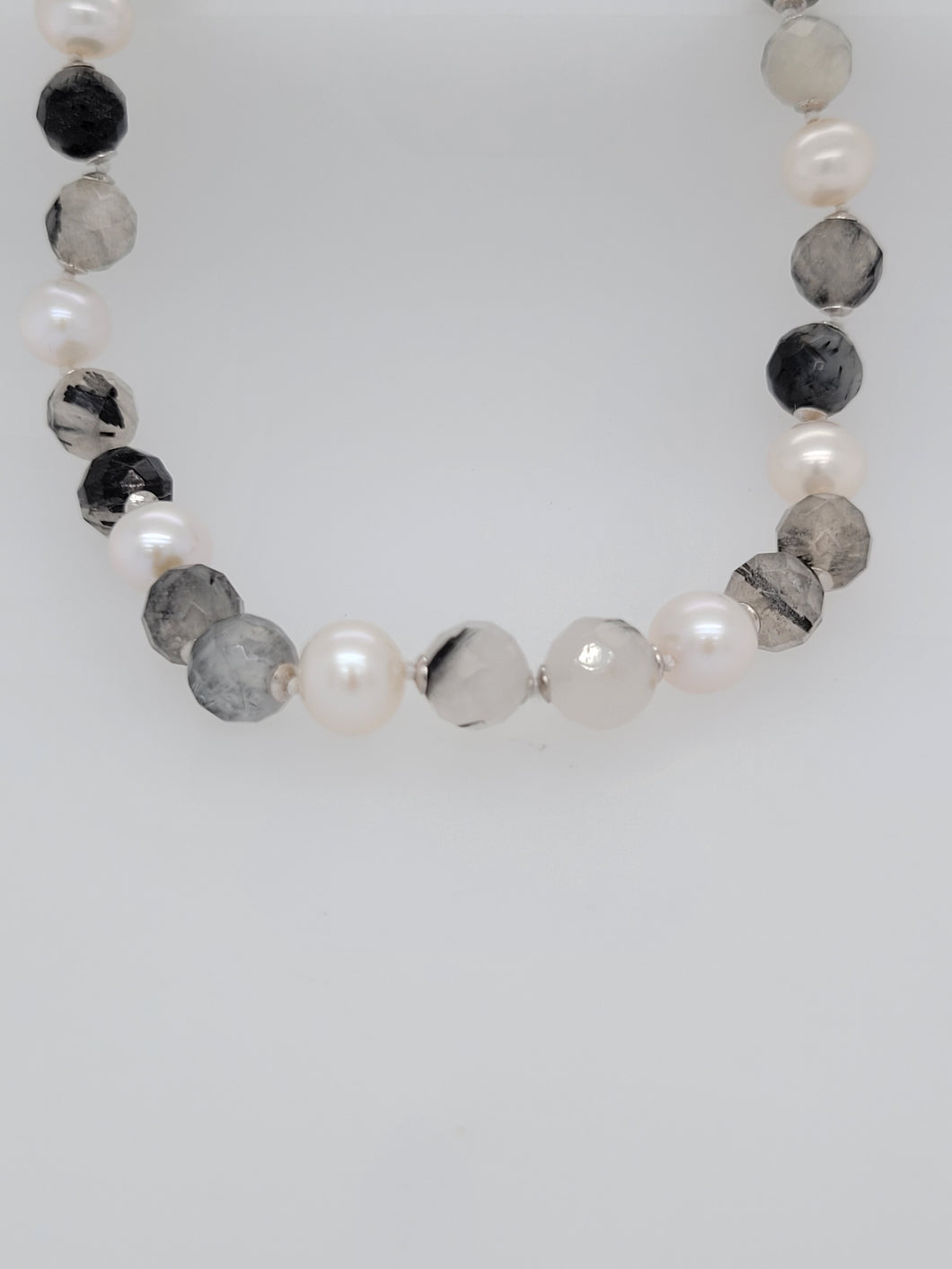 SIL FW Pearl & Black Rutilated Quartz Necklace