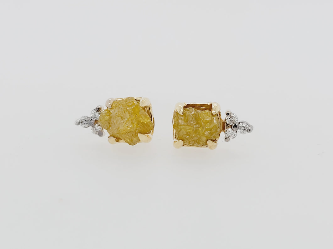 14KY Rough Yellow/Green Diamond Earrings