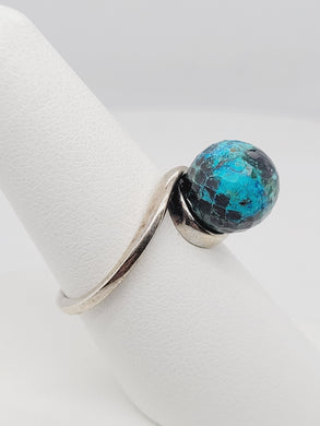 925 Faceted Azurite Ball Ring sz7