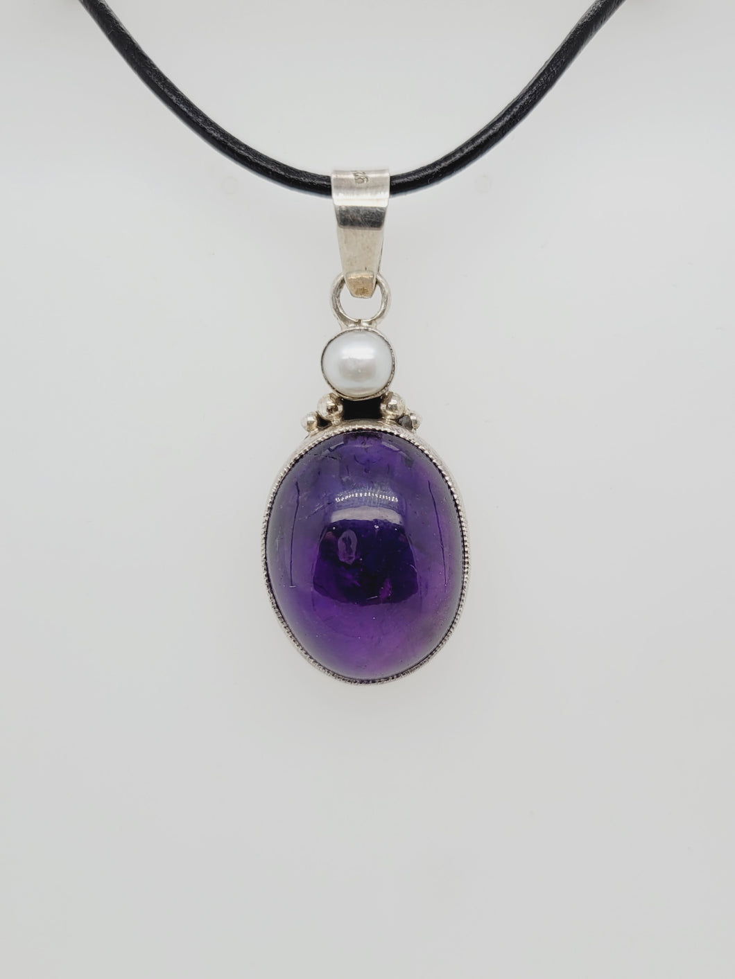 Estate SS Amethyst & Mabe Pearl Pendant Necklace