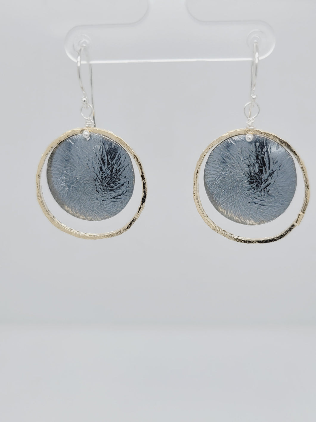 Gold plated circle & oxidized sterling silver round earring