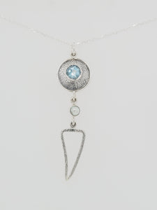 Sterling Silver 2 Parts Blue Topaz and Pearl Long Triangle Necklace