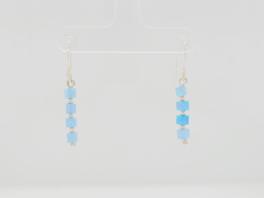 Sterling Silver Four Square Opal Earrings