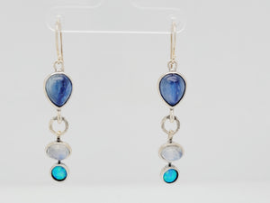 Sterling Silver Kyanite, Moonstone, and Opal Earrings