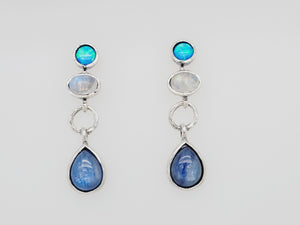 Sterling Silver Kyanite, Moonstone, and Opal Post Earrings