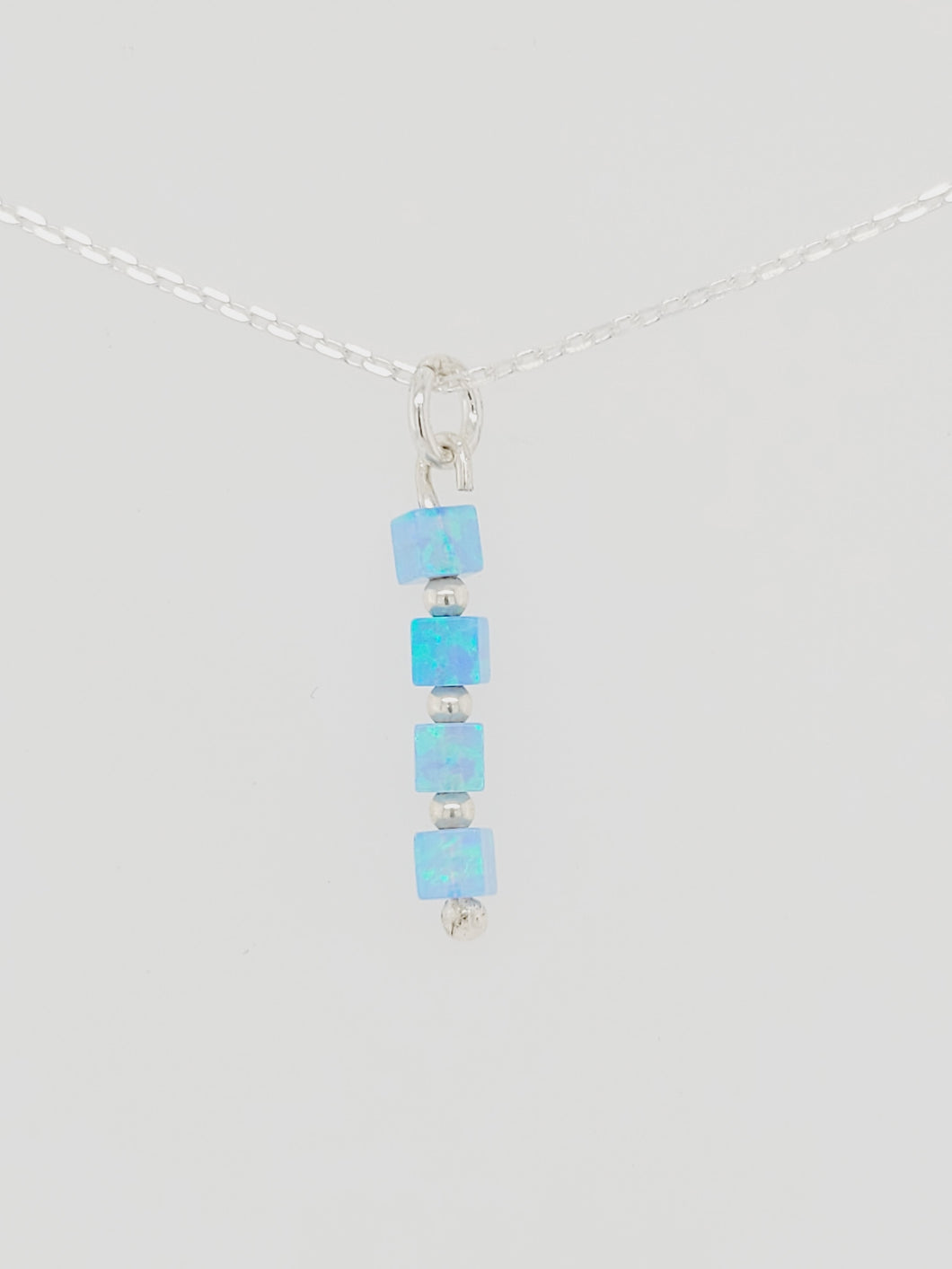 Sterling Silver Four Square Opal Necklace