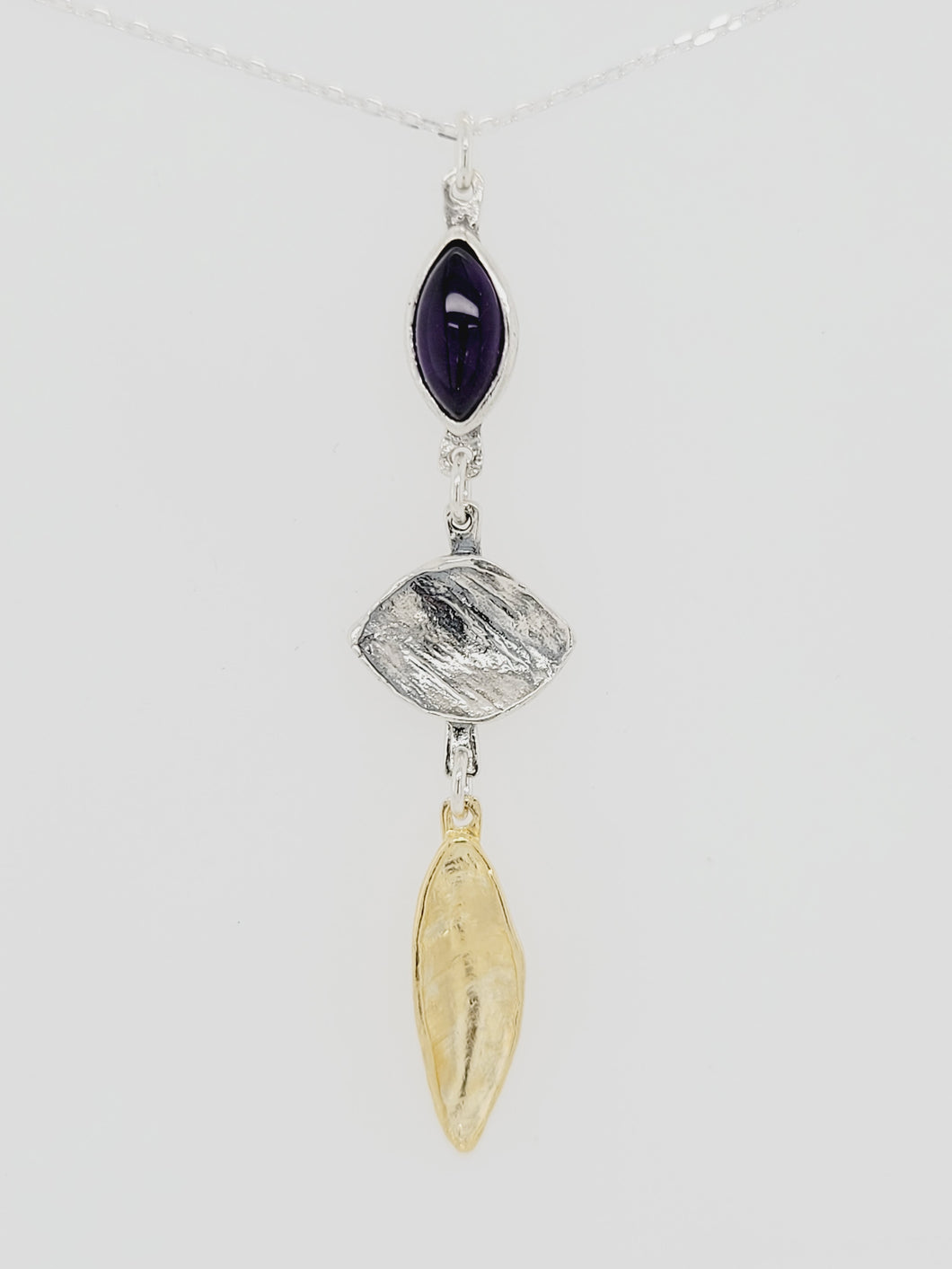 Sterling Silver and Gold Plated Amethyst Feather Necklace