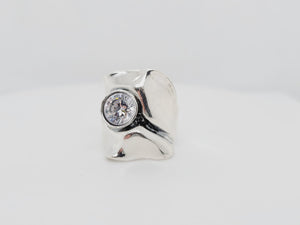 Folded Sterling Silver CZ Ring