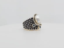 Load image into Gallery viewer, Sterling Silver, Pearl, and Blue Topaz Ring
