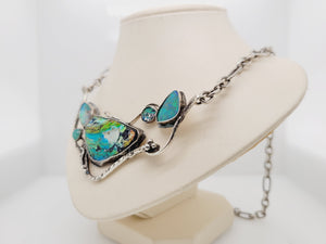 Sterling Silver Australian Opal and Roman Glass Necklace