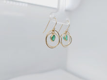 Load image into Gallery viewer, 10k Yellow Gold Emerald Orbiting Earrings