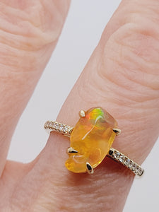 14KY Mexican Fire Opal and Diamond Ring