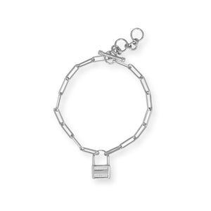 7.5" Rhodium Plated CZ Lock Toggle Bracelet