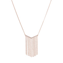 Load image into Gallery viewer, 14 Karat Rose Gold Plated &quot;V&quot; Tassel Drop Necklace