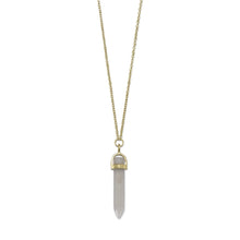 Load image into Gallery viewer, 14 Karat Gold Plated Spike Pencil Cut Gray Moonstone Necklace