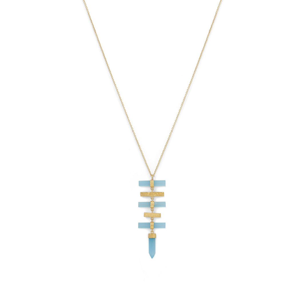 14K Gold Plated Pencil Cut Chalcedony Drop Necklace