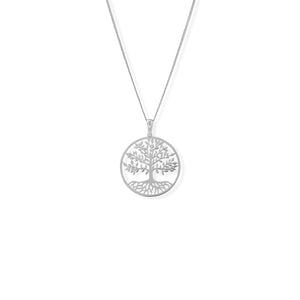 16"+2" Rhodium Plated Tree of Life Necklace