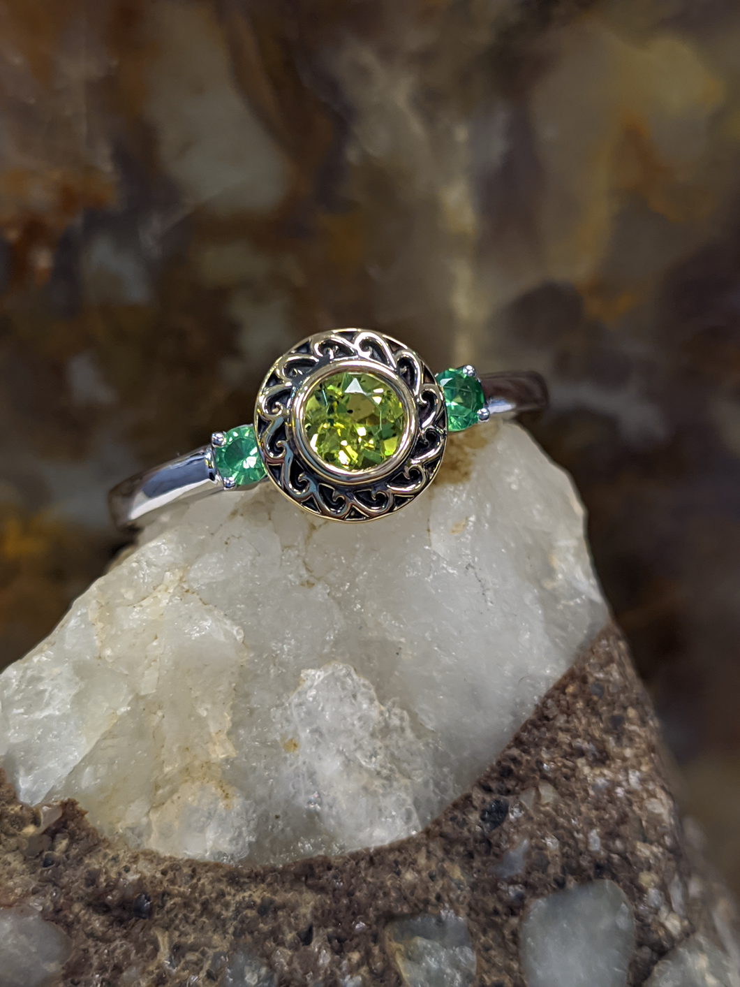 Monochromatic Green Ring With Peridot and Tsavorite