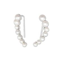 Load image into Gallery viewer, Rhodium Plated Graduated Cultured Freshwater Pearl Ear Climbers