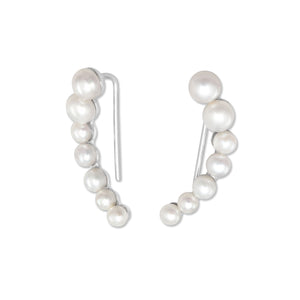 Rhodium Plated Graduated Cultured Freshwater Pearl Ear Climbers