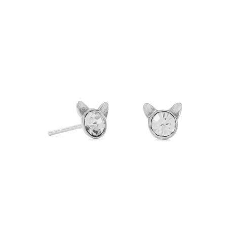 Tiny Crystal Cat Face Stud Earrings