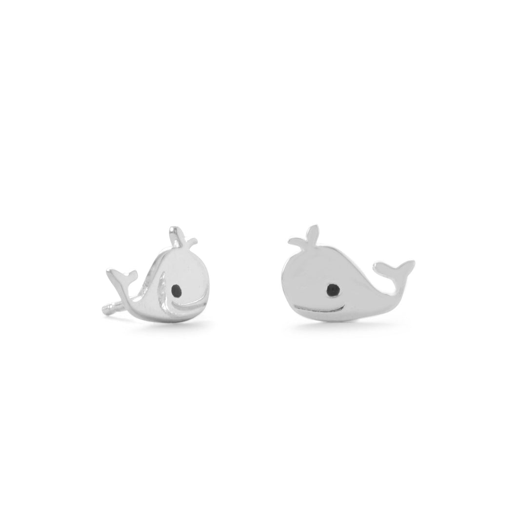 Sterling Silver and Enamel Smiling Whale Stud Earrings