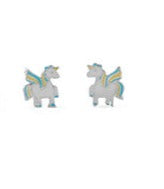 Sterling Silver and Enamel Unicorn Stud Earrings