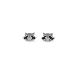 Sterling Silver and Enamel Racoon Stud Earrings