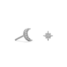 Load image into Gallery viewer, Rhodium Plated CZ Moon and Star Stud Earrings