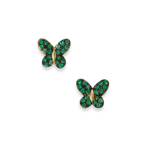 14k Gold Plated Green CZ Butterfly Stud Earring