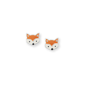 Orange Enamel Fox Face Stud Earrings