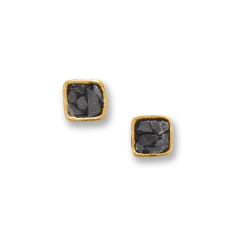 14kGP/SS Black Diamond Chip Earrings
