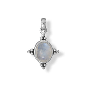 Oxidized Oval Rainbow Moonstone Pendant with Beaded Accents