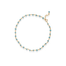 Load image into Gallery viewer, Sea Breeze Blue! 9.5&quot; + 1&quot; 14 Karat Gold Plated Apatite Bead Anklet