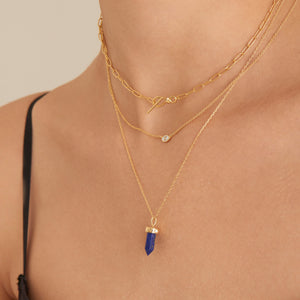 Gold Lapis Point Pendant Necklace