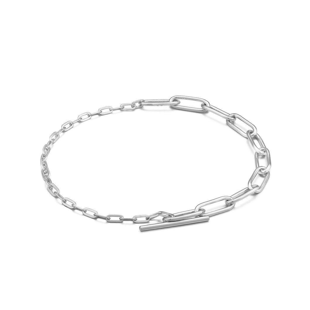 Silver Mixed Link T-bar Bracelet