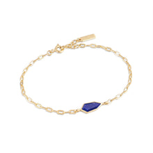 Load image into Gallery viewer, Gold Lapis Emblem Chain Bracelet