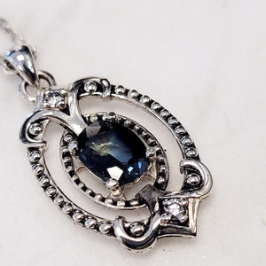 Sterling Silver Australian Parti Sapphire Diamond Necklace