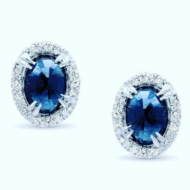 18kw Blue Sapphire Diamond Halo Studs