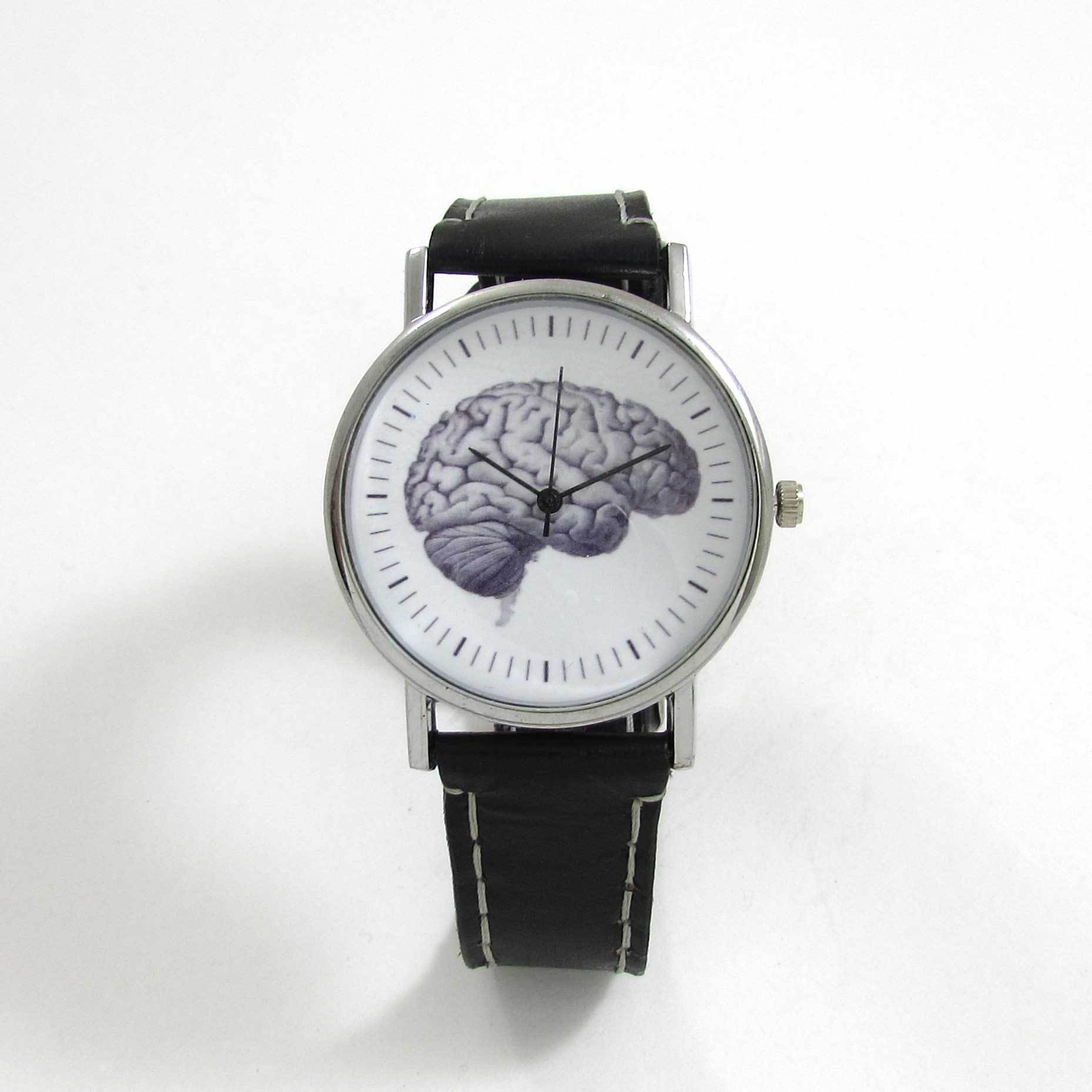 Anatomical Brain Black Leather Wrist Watch - TheExCB