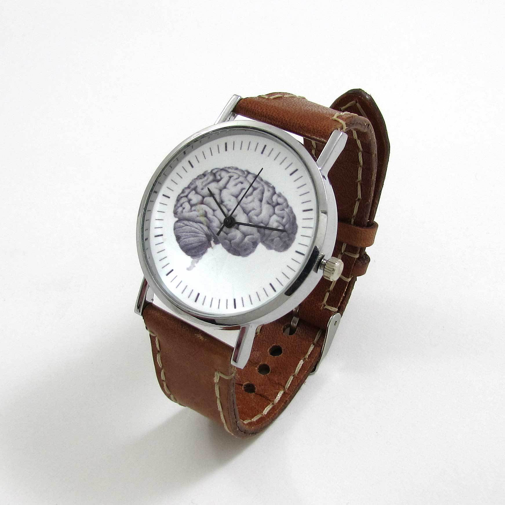 Anatomical Brain Brown Leather Wrist Watch - TheExCB