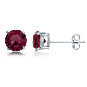 Sterling Silver 6MM Burgundy "January" Swarovski Element Earrings