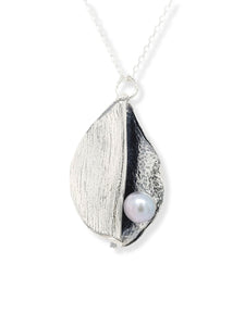 Grey Pearl and Folded Sterling Silver Necklace