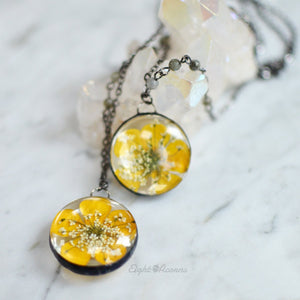 Pressed Buttercup and Queen Anne's Lace Necklace