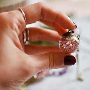 Pink Globe Amaranth Flower Necklace