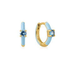 Load image into Gallery viewer, Powder Blue Enamel Gold Huggie Hoop Earrings
