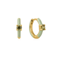 Load image into Gallery viewer, Sage Enamel Gold Huggie Hoop Earrings