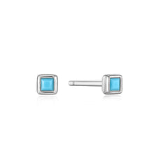 Load image into Gallery viewer, Turquoise Square Silver Stud Earrings
