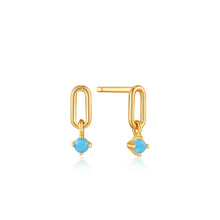 Load image into Gallery viewer, Turquoise Gold Link Stud Earrings